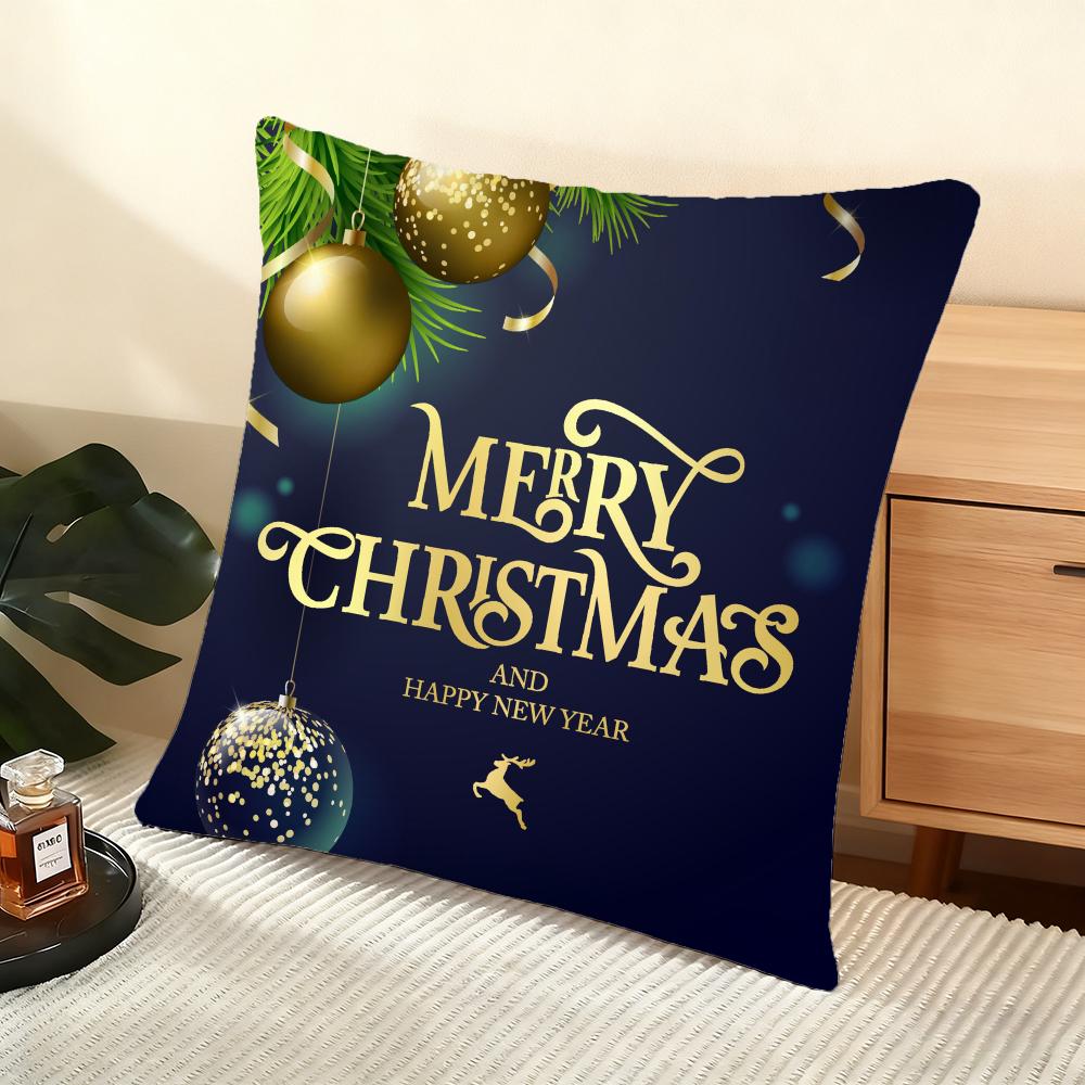 Cute Christmas Elements Cushion Cover Silky Short Plush Home Sofa Cushion Cover - Invisible Zipper Home Decoration