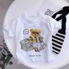 Girls Fashionable Pure Cotton TShirt with Teddy Bear Cartoon Pattern Summer Clothing Fun Childrens Wear Y2K Style