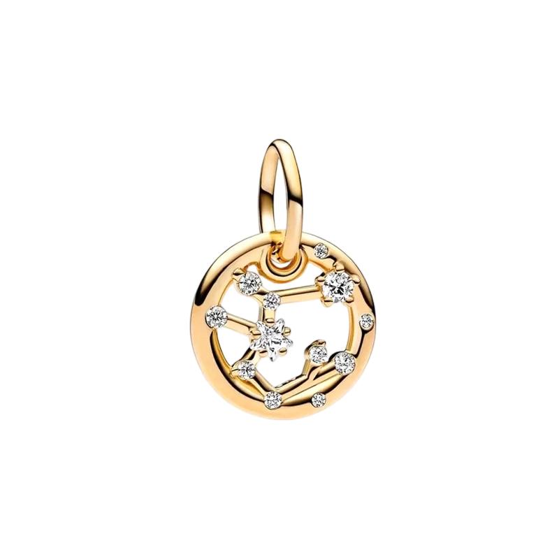 Sparking Gold Plated 12 Zodiac Signs Charm Beads Dangle Fit Original Copper Bracelet Necklace Beads For Diy Jewelry Women Gift