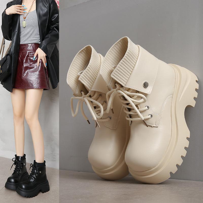 Autumn and Winter New Thick-soled Velvet Short Boots for Women, Cool Women's Leather Boots, British Martin Boots for Women