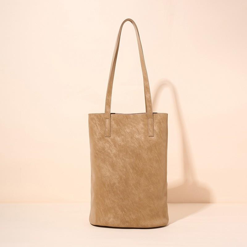 Same Lazy Bucket Bag Women's Genuine Leather Armpit Shoulder Retro Commuting Pearl Vegetable Tanned Cowhide