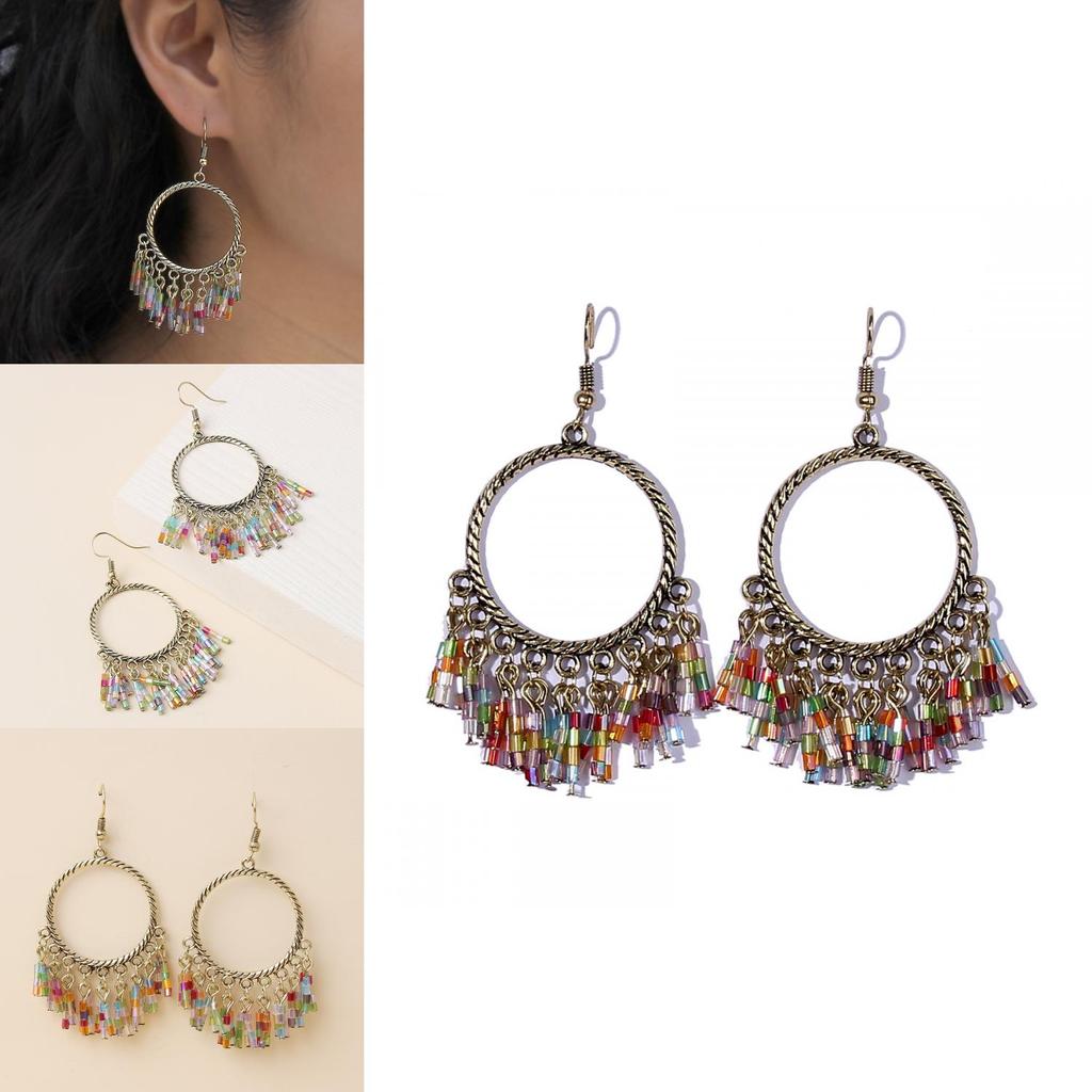 Elegant Ethnic Style Alloy Drop Earrings With Fringes And Crystals For Wedding And Gift Events