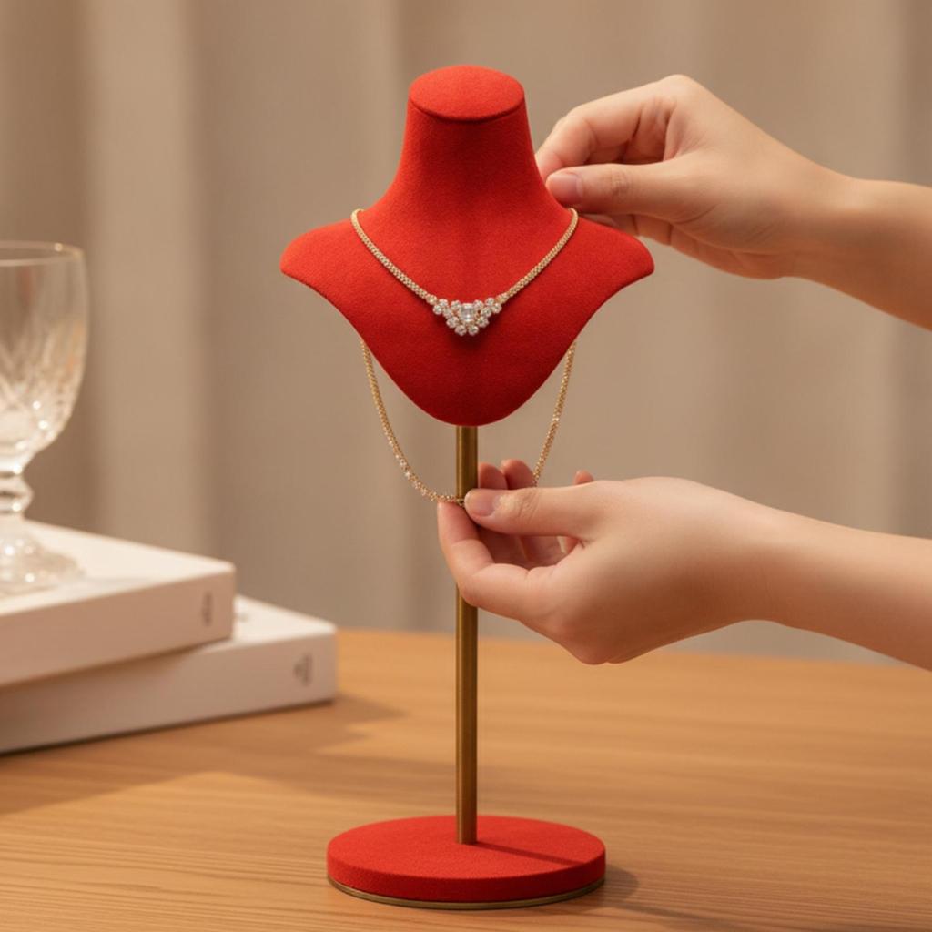 clothCovered Necklace Display Stand Stable Jewelry Bust with Round Base