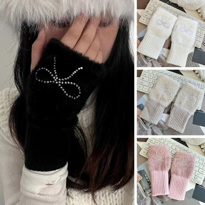 1Pair Warm Half Finger Gloves Can Write Students' Winter Touchscreen Gloves