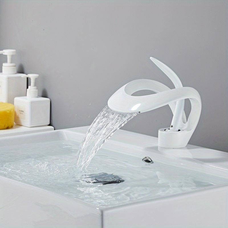 Waterfall Single Handle Bathroom Sink Faucet Art Curved Shape Basin Mixer Tap