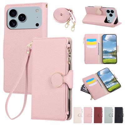 Crossbody Phone Case with Leather Wrist Strap for IPhone Air 17 16 15 14 13 12 11 Pro Max 7 8 Plus Wallet Cover with Card Slots
