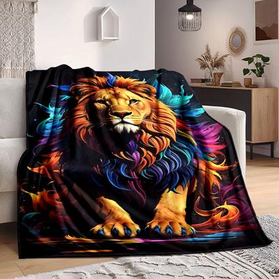 1pc Lion Colors Print Blanket   Lightweight Flannel Throw Blanket For Sofa, Bed, Living Room, Office, Outdoor Travel, Camping