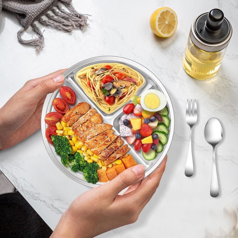 304 Stainless Steel Divided Dinner Plates Unbreakable 3 Compartment Food Tray  Adults