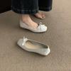 Bow square head shallow mouth flat-soled single shoes women's 2025 spring and autumn new gentle satin surface versatile casual single shoes