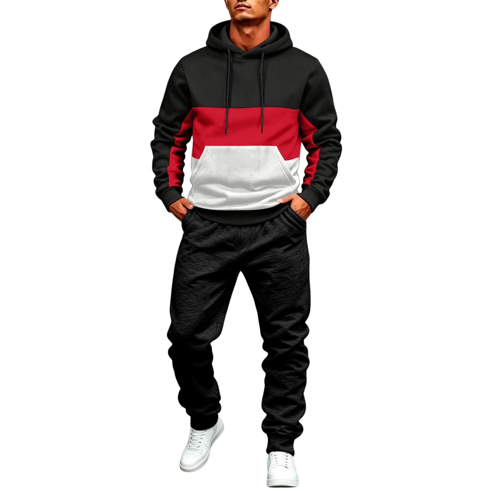 Men s Colorblock Hoodie Sweatshirt and Jogger Set with for Winter L