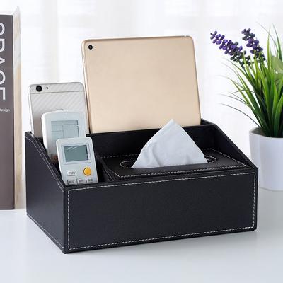 Creative Home Supplies Multifunctional Tissue Box Desktop Remote Control Storage Leather Drawer Box