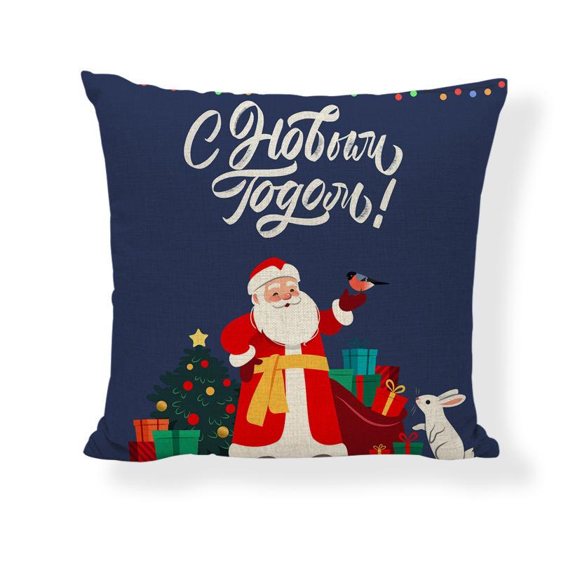 Red Series Santa Claus Pattern Throw Pillow Cover with Short Plush Print for Living Room Sofa Decoration Cushion Cover