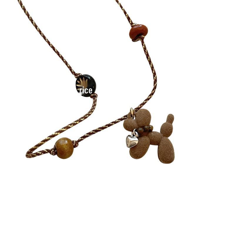 Vintage Flocked Teddy Bear Puppy Pendant Necklace - Elegant Sweater Chain for Women