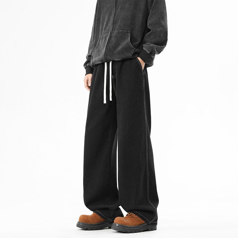 Wassup Wide-Leg Blue Jeans for Men, Spring and Autumn Trendy Brand Loose Pants, Washed Vintage High Street Long Pants