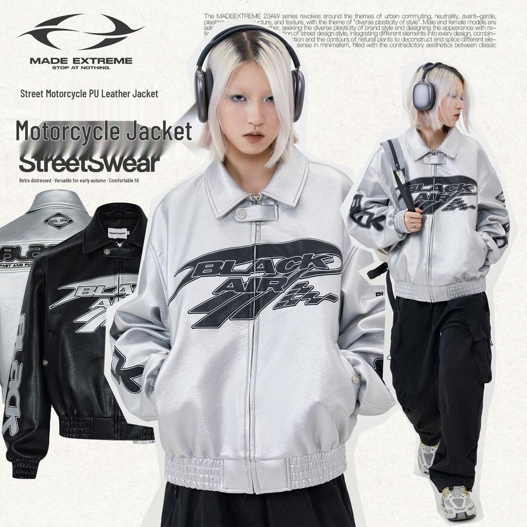 BLACKAIR Unisex Retro Street Cleanfit Lychee PU Leather Jacket