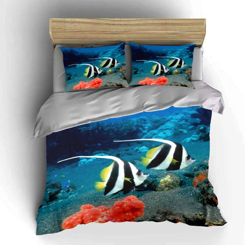 Tropical Fish Decor Set Ocean Multiple Sizes Kid's and Adults' Bedroom Exquisite 3PC Bedding Set Gift