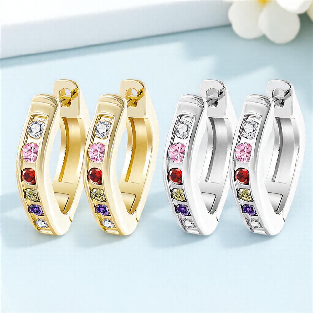 Luxury Small White Rainbow Round Zircon Stone Hoop Earrings For Women Vintage Female Fashion Gold Color Wedding