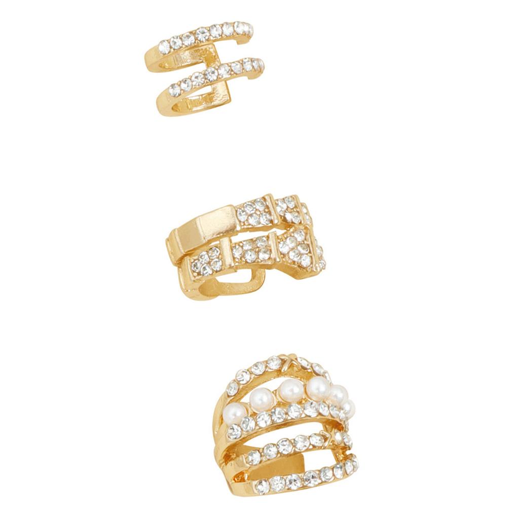 3Pcs U Shape Ear Clip Pearls and Crystals Combination Jewelry Versatile Stylish Decoration