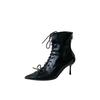2025 Autumn New European and American Pointed Head Thin Heel High Heel Temperament French Fashion Sexy Lace-up Women's Short Boots