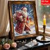 Santa Claus in Winter Forest Pearl Bead Painting Kit with Frame Shiny Canvas Art Creative Craft Home Decoration Gift for Holidays