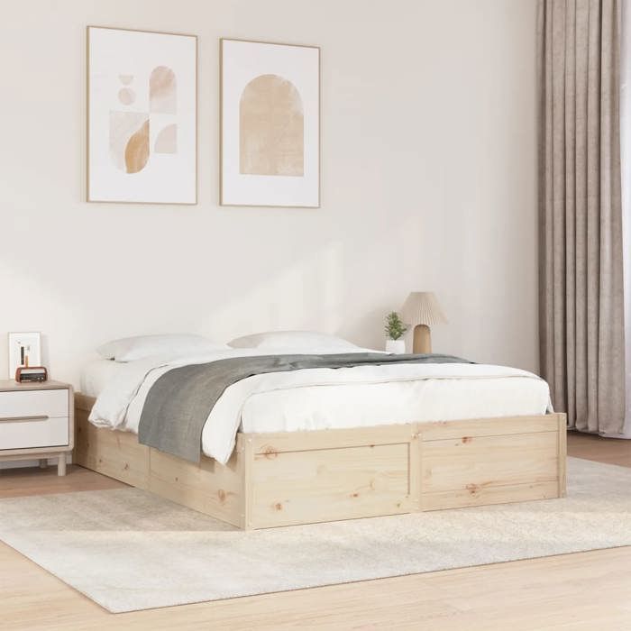 VidaXL Cadre de lit 140x190 cm bois de pin massif, meuble de chambre à coucher, sommier, lit en bois, lit, lit double, cadre 3282381