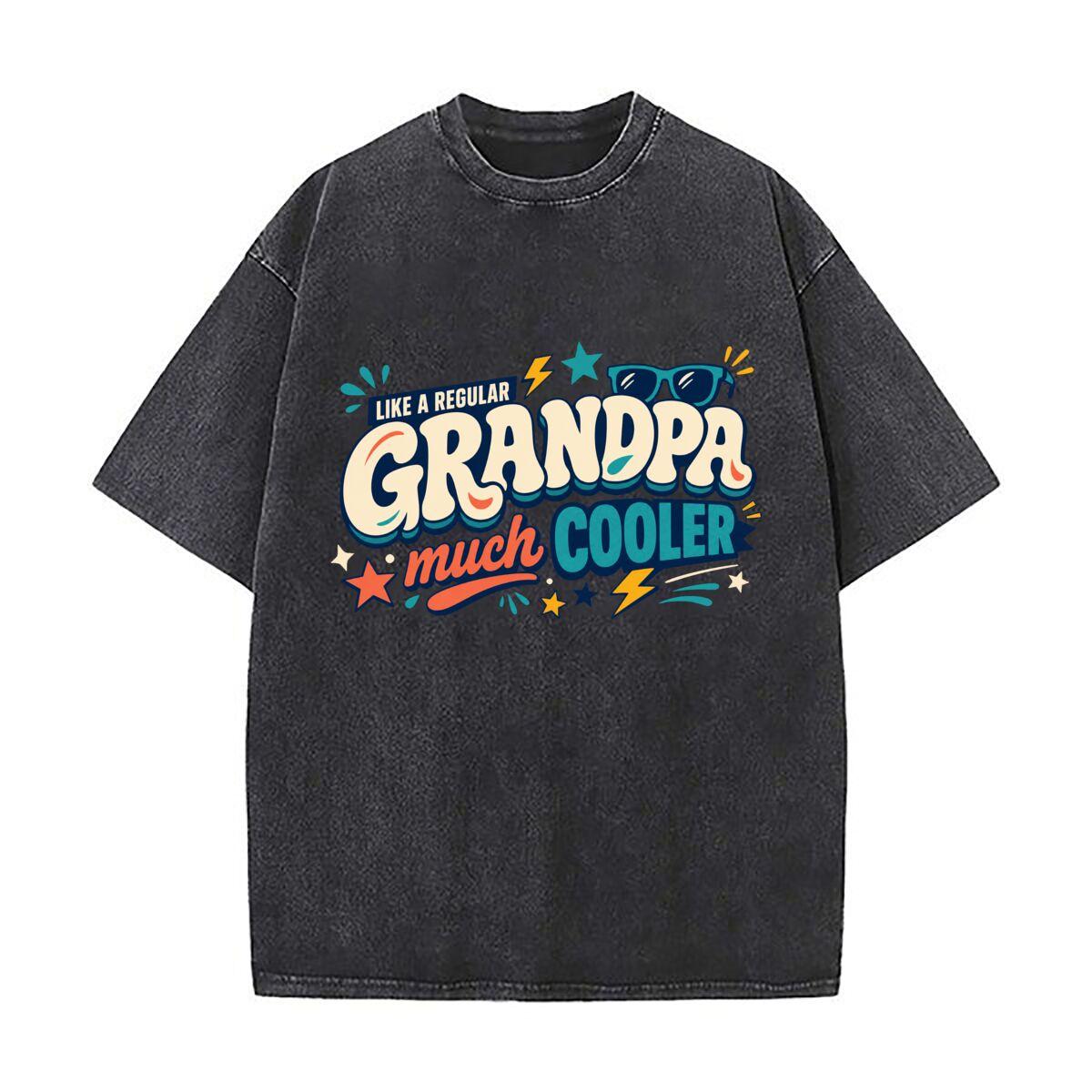 Cool Grandpa Retro Word Art Retro Washed Distressed T Shirt Men Summer Casual Short Sleeve S