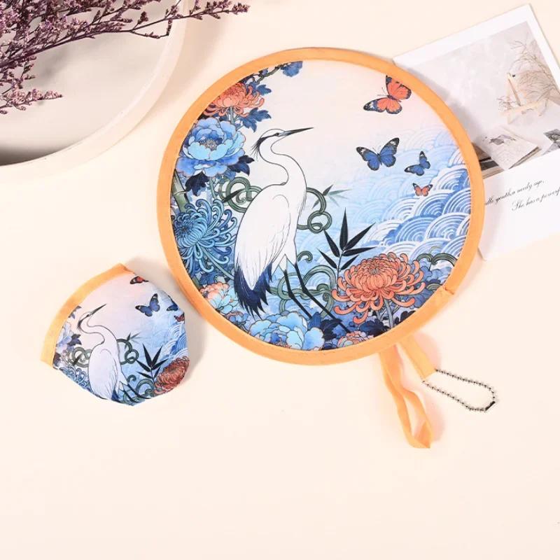 Mini flower Style Folding Fan Round With Pocket Handheld Fan Flower Pattern Collapsible Fan Wedding Party Outdoor Activities