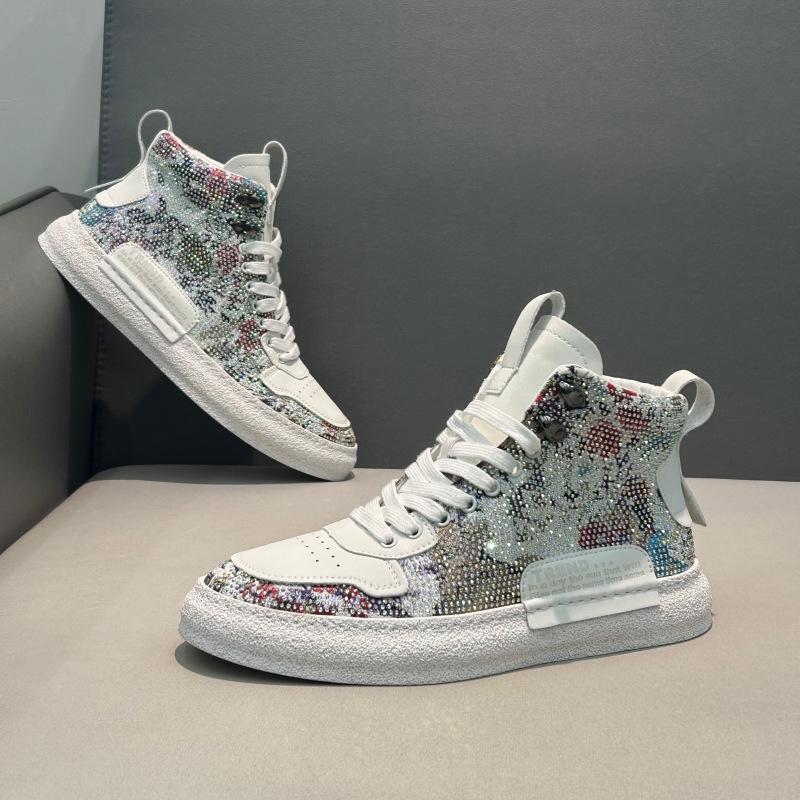 Chaussures de sport montantes chaudes, nouvelles pour le printemps, plates, brodées de strass, semelle souple confortable, à lacets, chaussures de repos xs