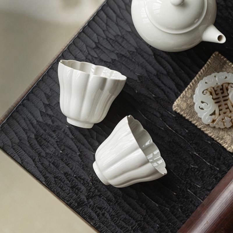 Antique Plain White Lotus Teacup Ancient Plant Ash Petal Smelling Cup Household Tea Ceremony Craft main single cup ceramic tea