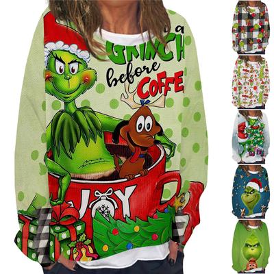 Dámska ležérna móda Vianočná mikina s dlhým rukávom do O-výstrihu s potlačou svetrový vrch