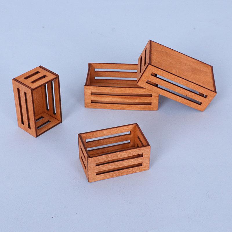 1PC Mini Storage Baskets for Dollhouse Wooden Miniature Organizers for Warehouse Scene for Collectors and Hobbyists