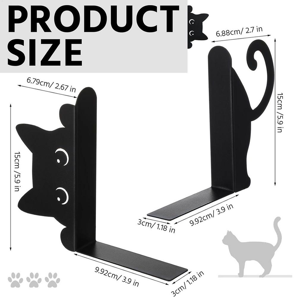 

Cat Bookends Creative cat-themed metal bookend Cute Cat shape Stopper Book display stand for Home Bookshelf Bedroom чёрный