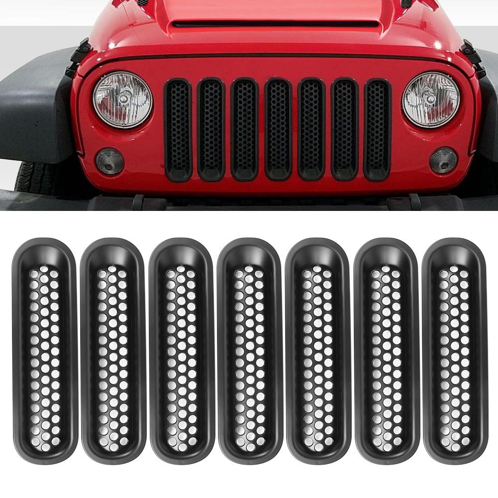 7pcs ABS Exterior Front Grilles Mesh Grill Fit For Jeep Wrangler 20072018 Black