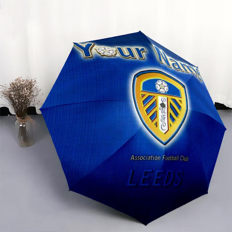 1 PC Automatic Folding Umbrella - Leeds United Custom Name Pattern, Portable & Foldable Design with 8 Ribs, Christmas Birthday Gifts