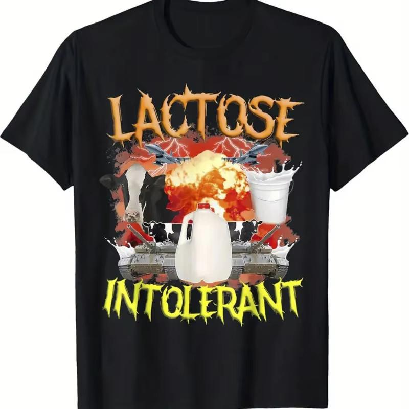 Unisexs Women Lactose Intolerance Graphic TShirt Casual Crew Neck Short Sleeve LACTOSE INTOLERANT Print S
