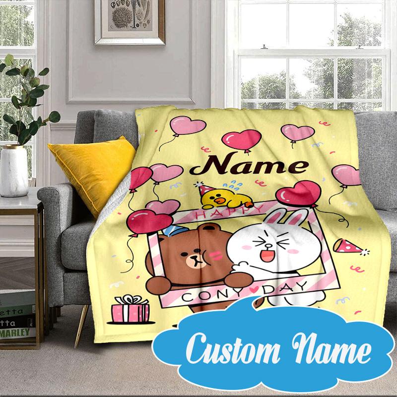 Custom Name Brown Bear Celebration Blanket bed sofa Blanket Flannel Blanket for Camping, Hiking, Picnic Essentials,gift for Fan family