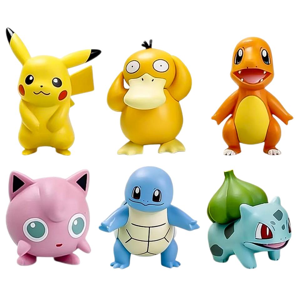 

6Pcs Pokemon Anime Figurine Set Pikachu Charmander Squirtle Vinyl Collectible Figures Desktop Ornament Decoration Gift