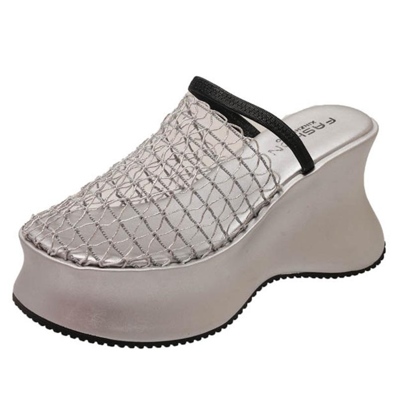 2025 summer new design mesh hollow breathable bag head half slippers women's thick bottom Roman muffin cool slippers