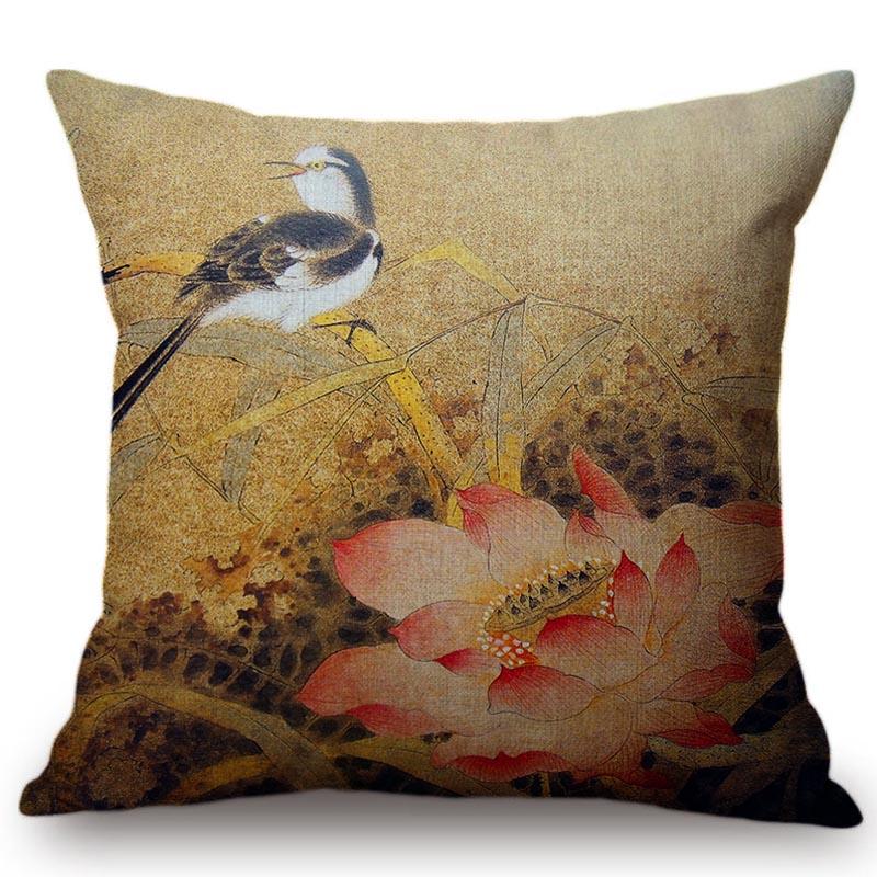 Chinese Retro Painting Style Classical Girl Lotus Cushion Covers Office Car Sofa Chair Home Decoration Cushion Cover Pillow Case