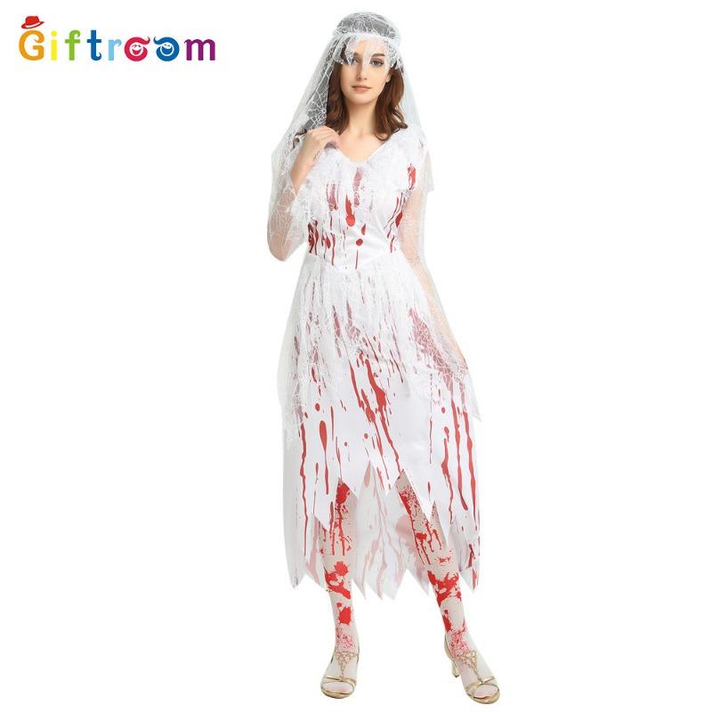 Halloween Show Costume Long Dress Blood Ghost Bride Witch Vampire Ghost Cosplay Costume