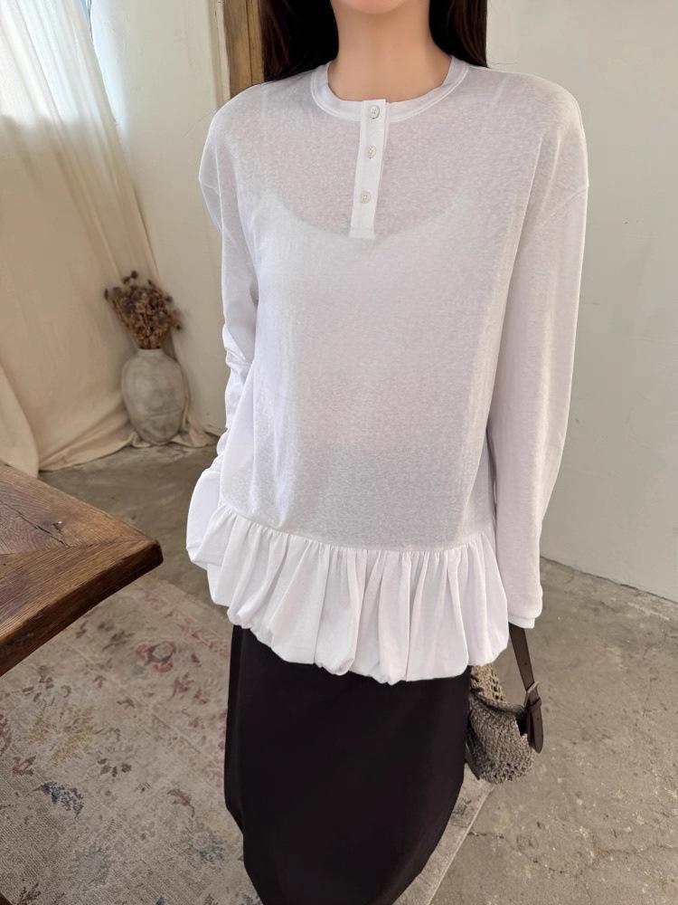 Si Yuan 2026 Loose Long Sleeve T-shirt with Half-Open Round Neck Medium