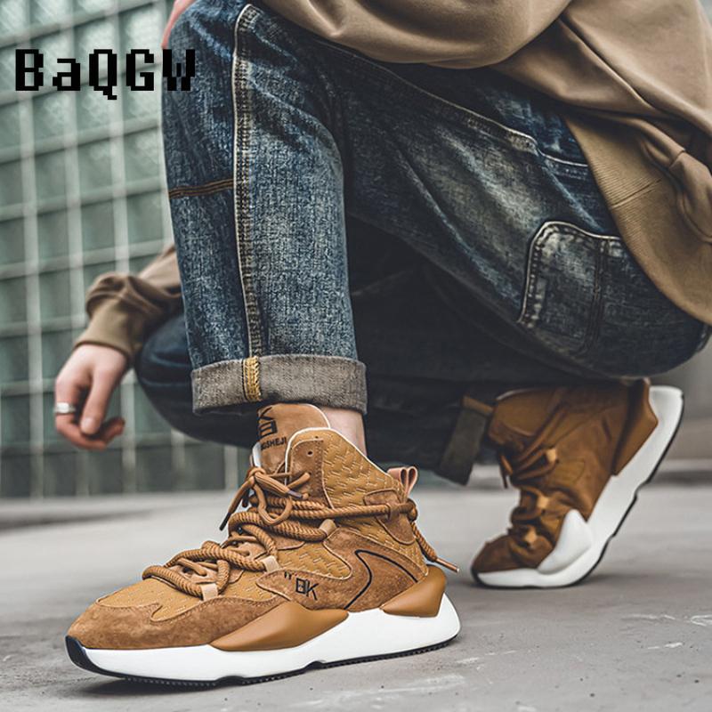 Autumn Winter Men's Fashion Furry High-top Sneakers Warm Comfortable Sport Running Shoes Lace-up Outdoor Student Cushioning