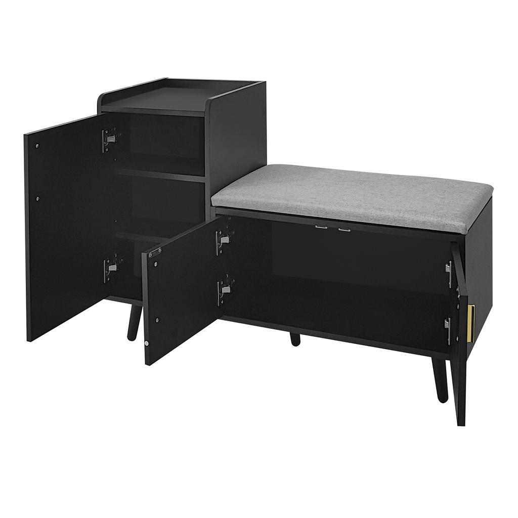 Modern Shoe Bench with Three Storage Doors, Asymmetrical Metal Handles and Multiple Levels for Storage - W100/D34/H69 cm(old sku WF318094AAA)