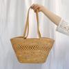 Retro Style Women's Color Block Large Cotton Rope Woven Beach Bag