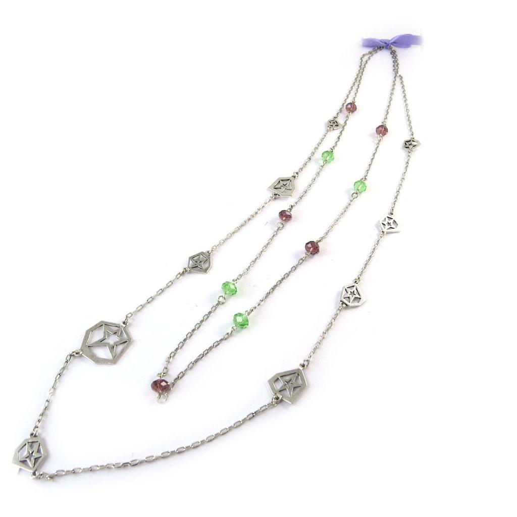 NOA [G0548] - Silver Green 'Starry Night' Designer Necklace