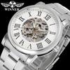 T-WINNER Classic Mechanical Stainless Steel Band Mens Watches Skeleton Cheap Hand Winder Relojes Hombre