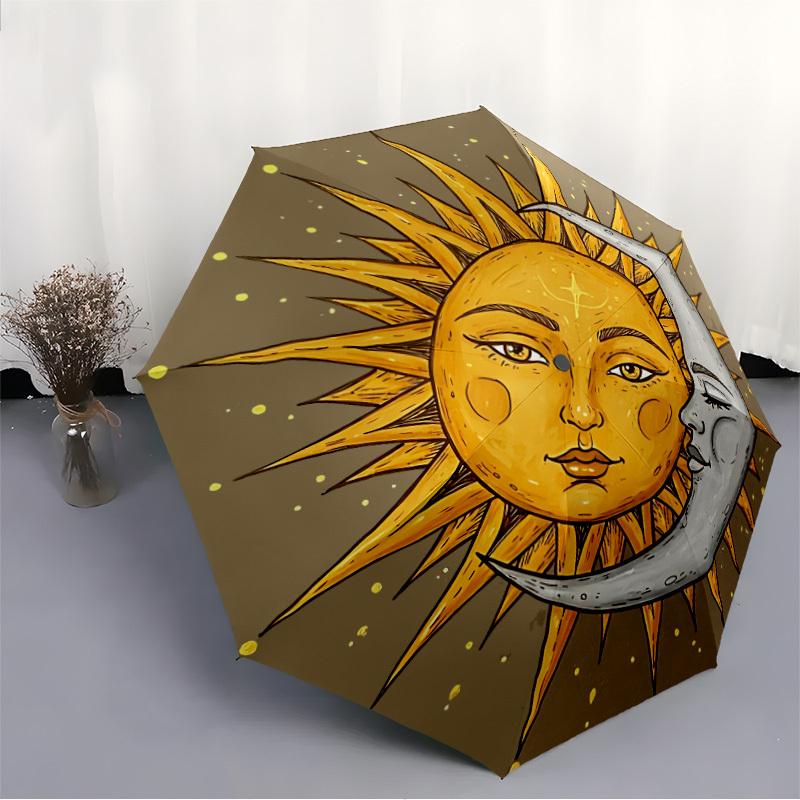 1pc Sun Moon Automatic Umbrella - Auto Open/Close Folding Umbrella with Reinforced 8-Rib Frame,Portable 3-Fold Compact Umbrel