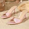 Fashion Summer Sexy Open Toe Brand Slippers Women Fashion Metal Decoration Pleated Design High Heels Sandals Elegant Wedding Bridal Shoe