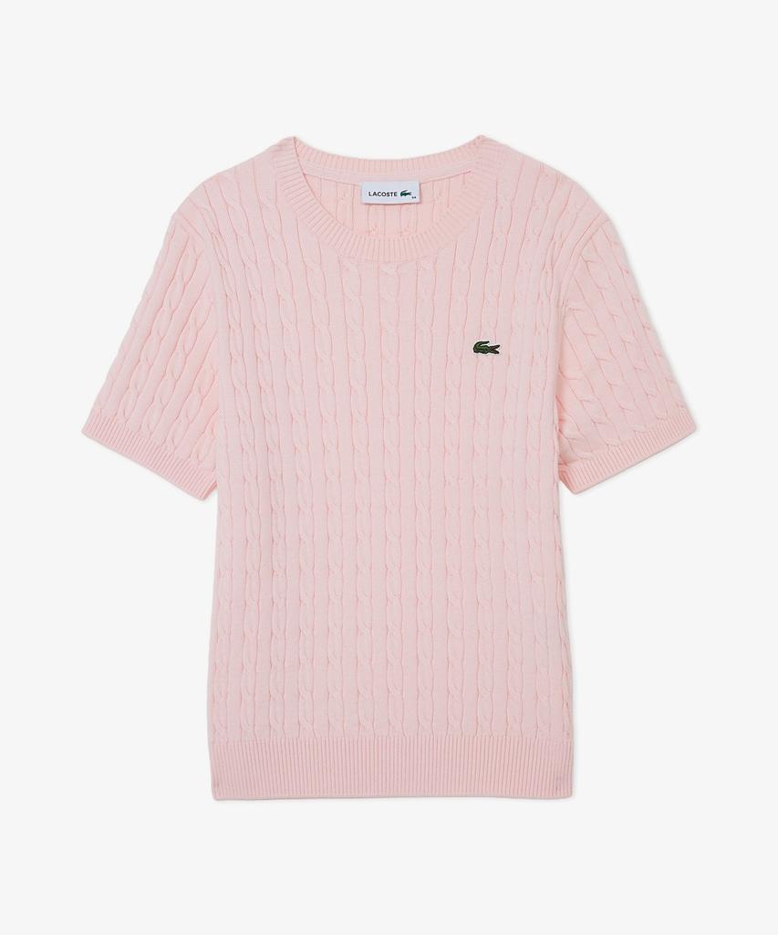 LACOSTE Women'S Cable Short Sleeve Crew Neck Sweater Af590E-56G Z4H