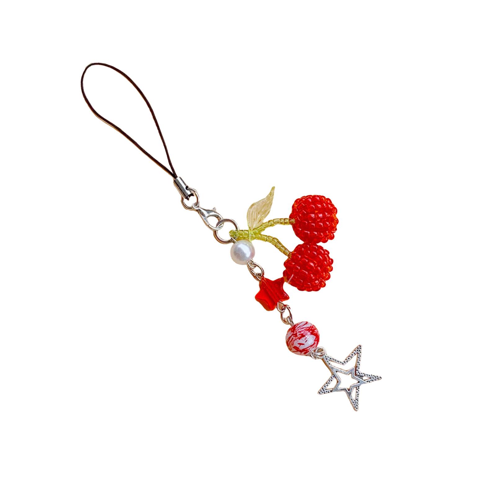 

Вишневый брелок для мобильного телефона с разноцветными бусинами, съемный шнурок для телефона, подвеска, украшение для сумки-кошелька A